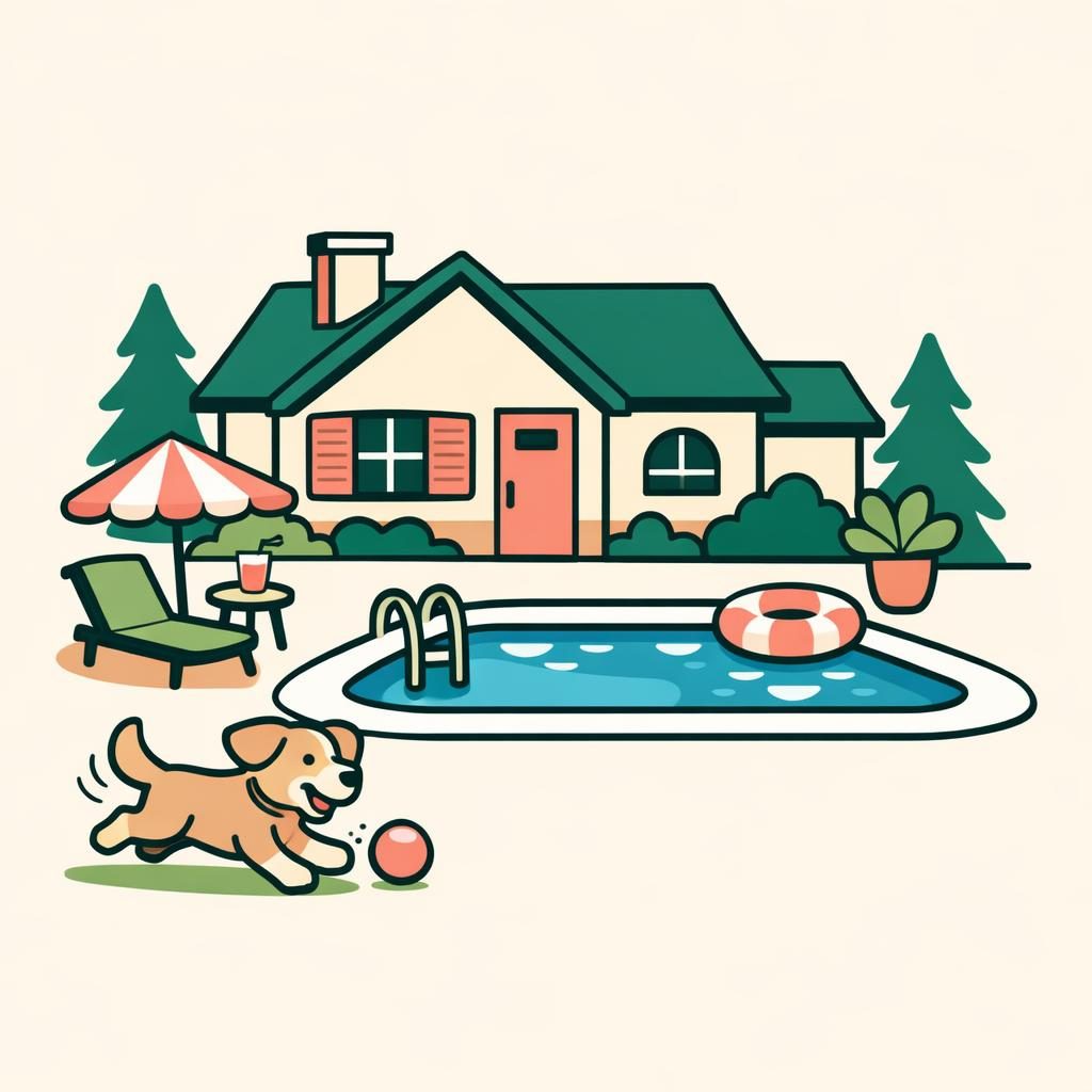 home with new pool and dog